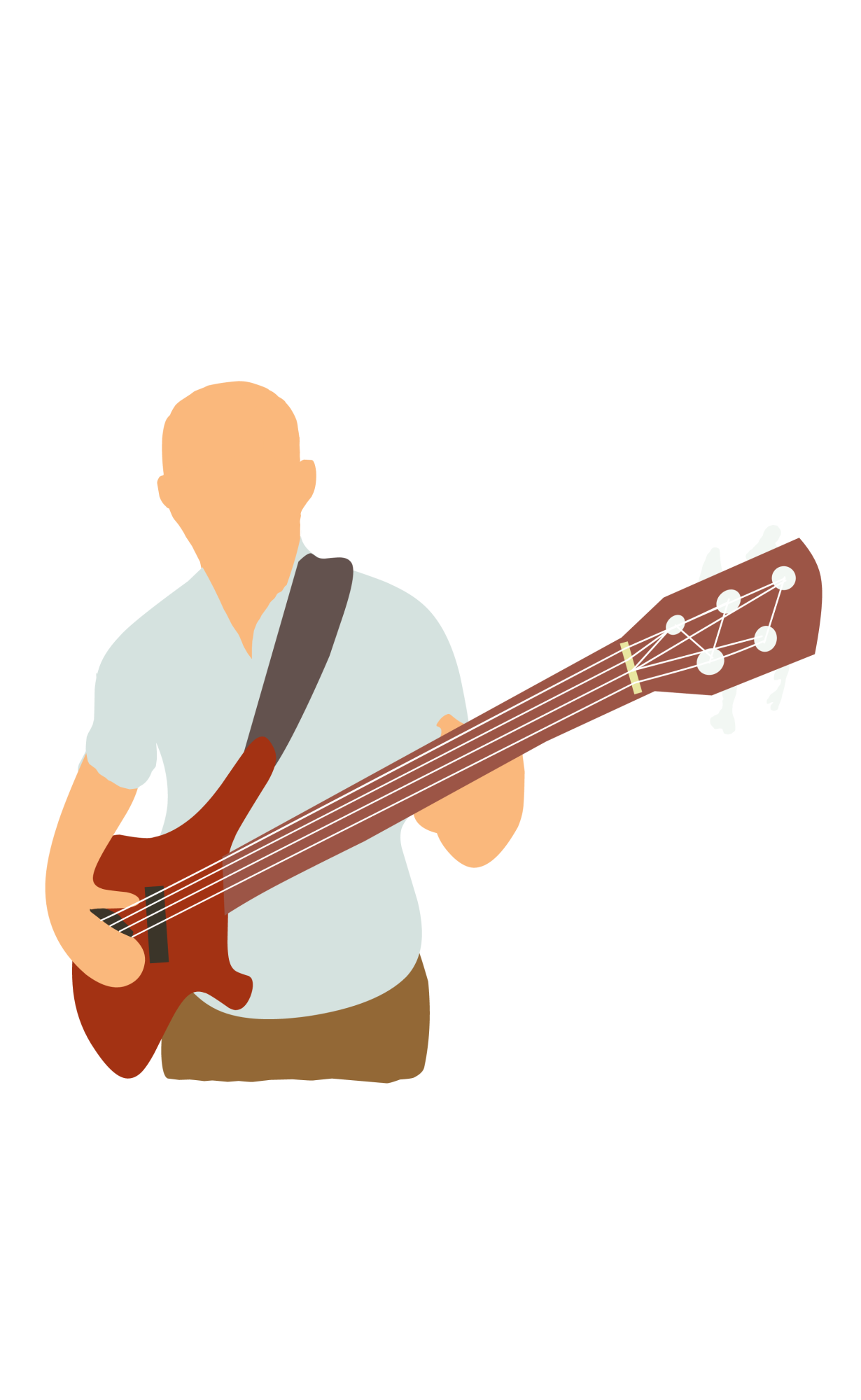 A vector guy playing the guitar with a guitar strap. 