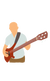 A vector guy playing the guitar with a guitar strap. 