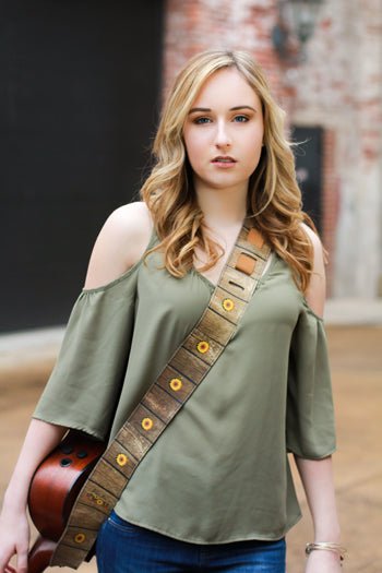 Kayla Kroh custom wood pattern guitar strap - StrapGraphics