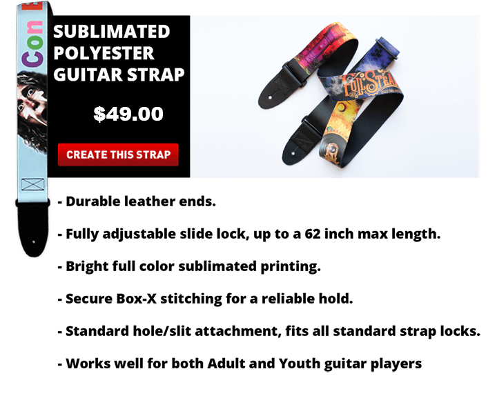 2" Custom Polyester Guitar Strap - Acetal Hardware - Black Leather Ends - Silhouette - StrapGraphics
