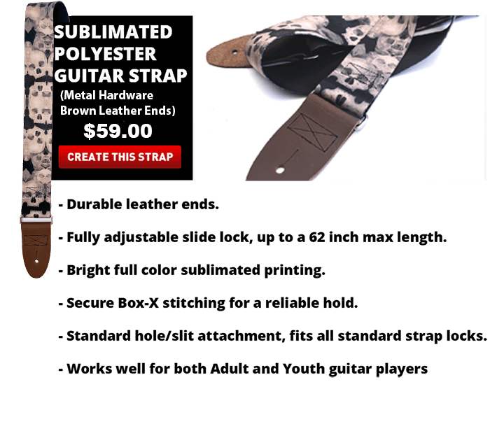 2" Custom Polyester Guitar Strap - Acetal Hardware - Brown Leather Ends - Silhouette - StrapGraphics