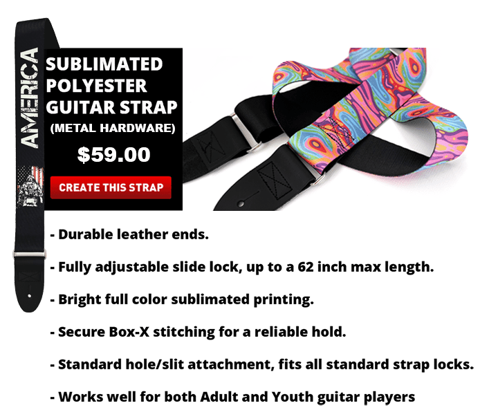 2" Custom Polyester Guitar Strap - Metal Hardware - Black Leather Ends - Silhouette - StrapGraphics