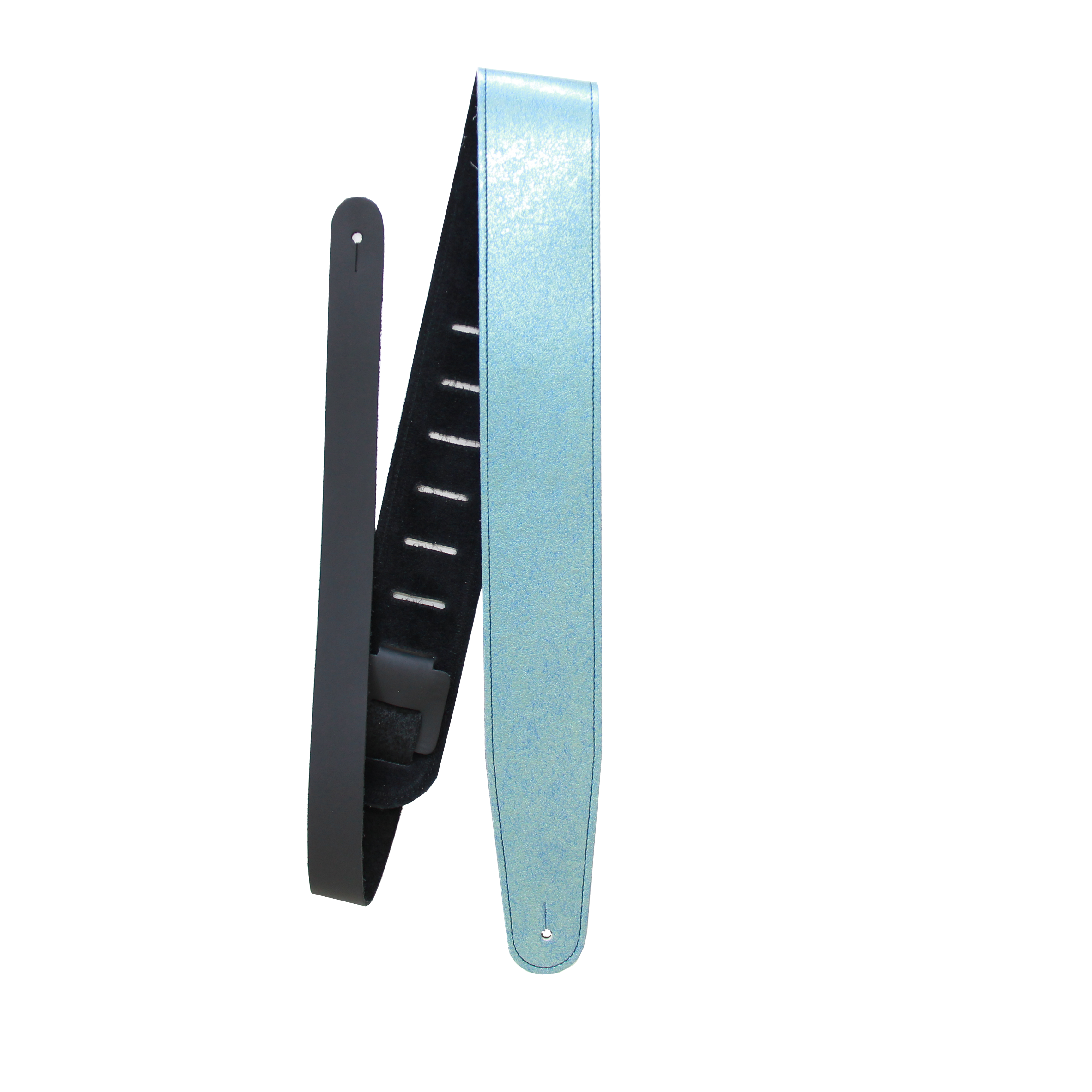 Ice Blue Metallic Leather Guitar Strap