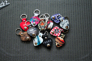 Custom Guitar Pick Holder - Black Leather - Keychain