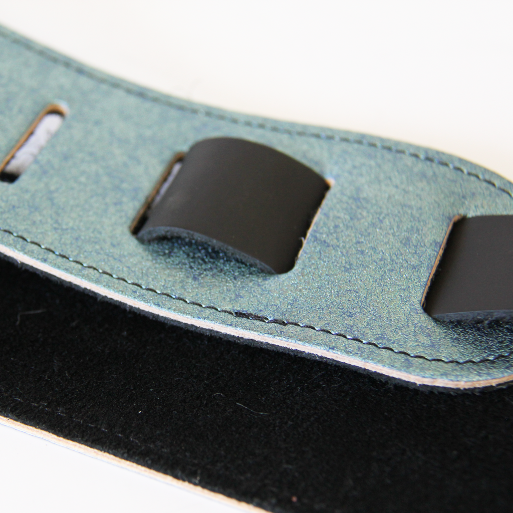 Ice Blue Metallic Leather Guitar Strap