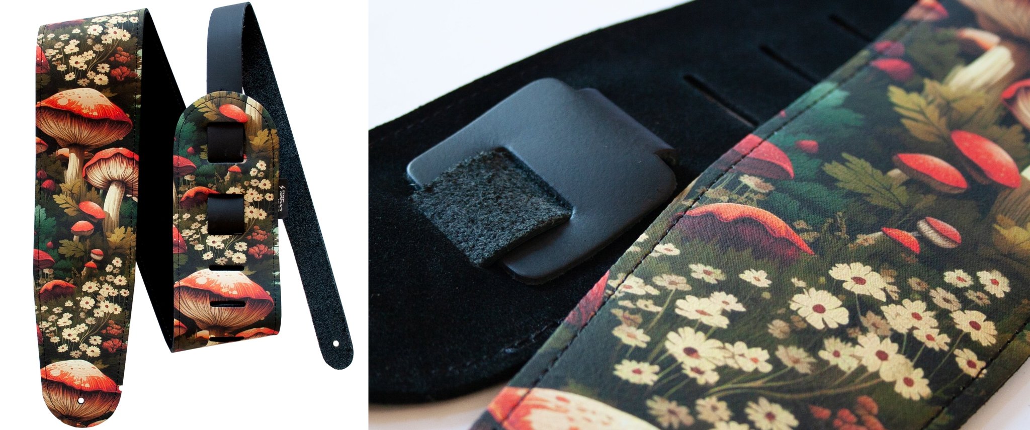 Custom Leather Guitar Strap | 3.5" Round Body | Black Leather | Design online - StrapGraphics
