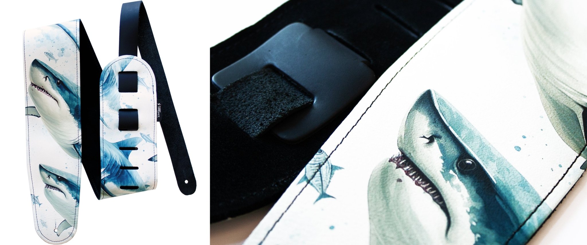 Custom Leather Guitar Strap | 3.5" Round Body | Black Leather | Design online - StrapGraphics