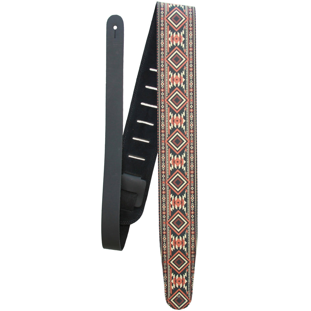 Desert Trail – Custom Leather Suede Guitar Strap with Southwest Print (2.5") - Customize this strap - StrapGraphics