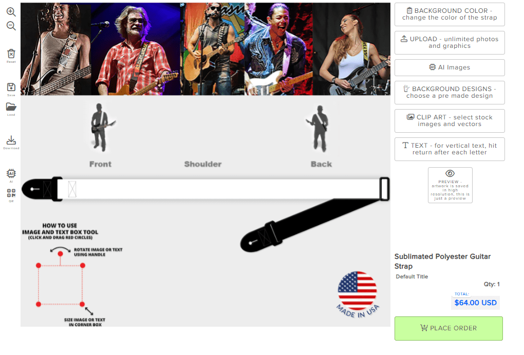 Design - Your - Own Guitar Strap – White Base with Custom Background Color (2" Sublimated Polyester) - StrapGraphics