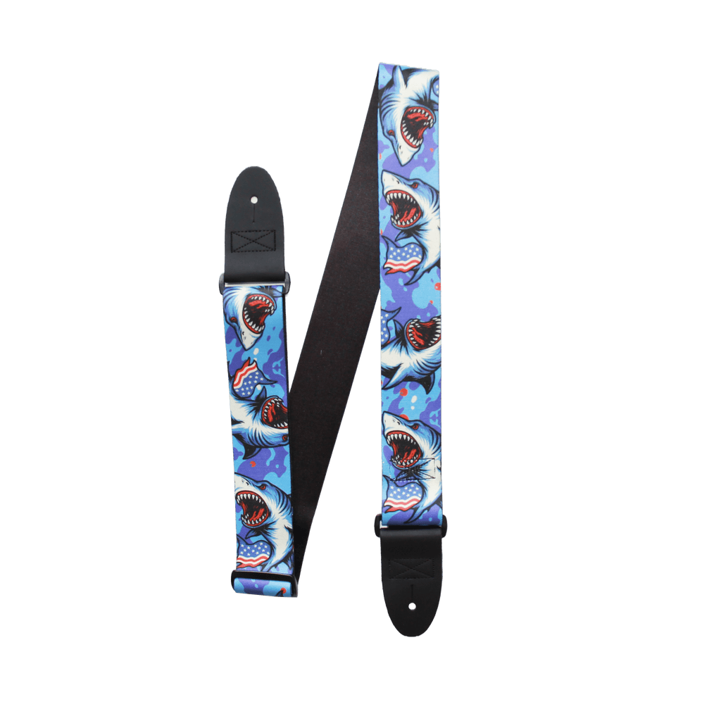 Freedom Bite – Patriotic Shark Guitar Strap (2" Sublimated Polyester) - Customize this strap - StrapGraphics
