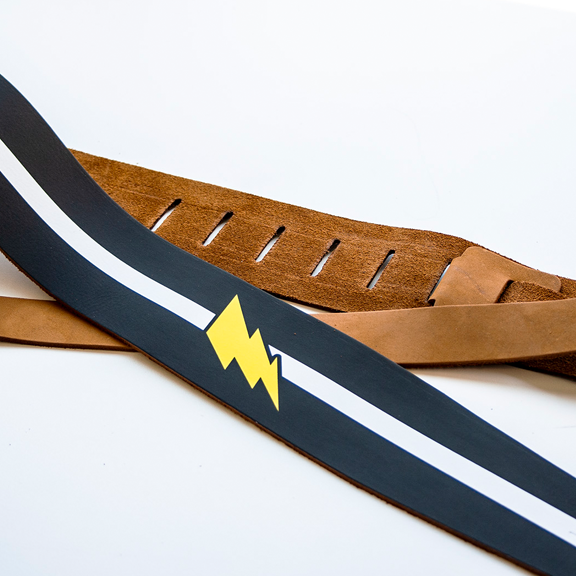 black and white stripe leather guitar strap