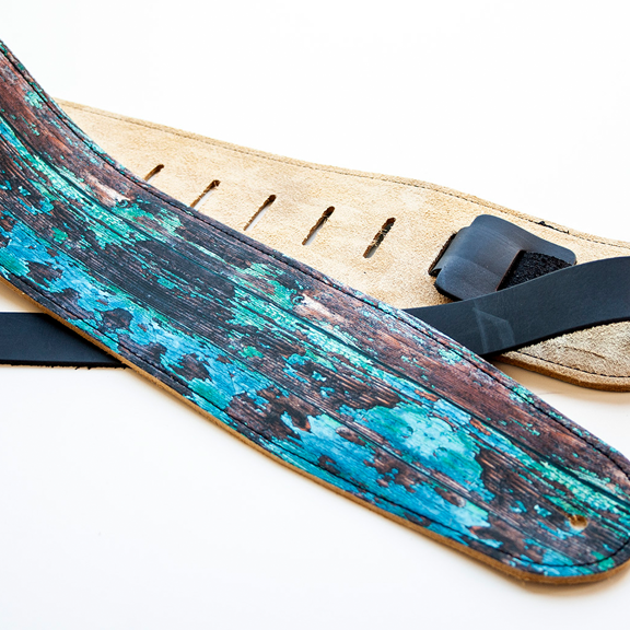 green grunge leather guitar strap