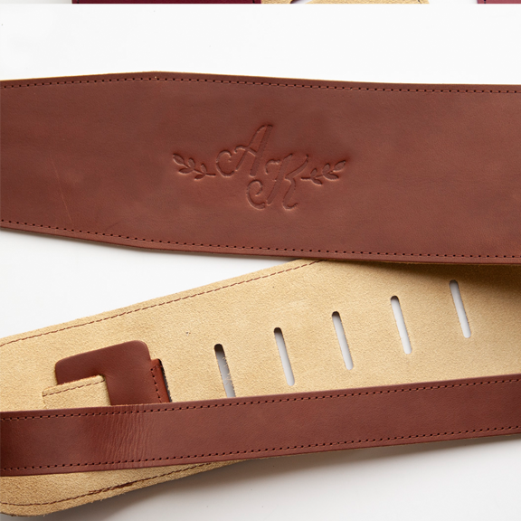 brown leather guitar strap