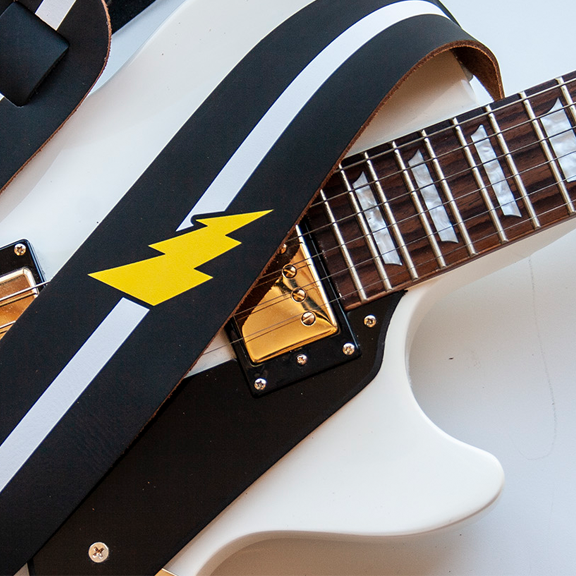 lightning bolt leather guitar strap