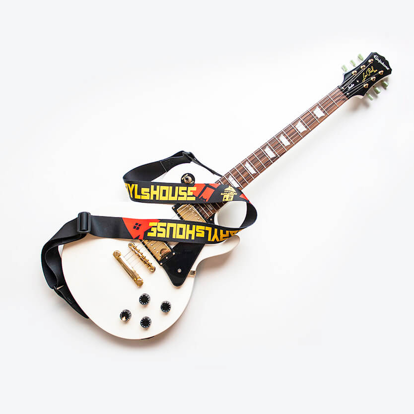 Daryl Hall's exclusive polyester guitar strap, sold in his online store for a personalized touch to your playing style.