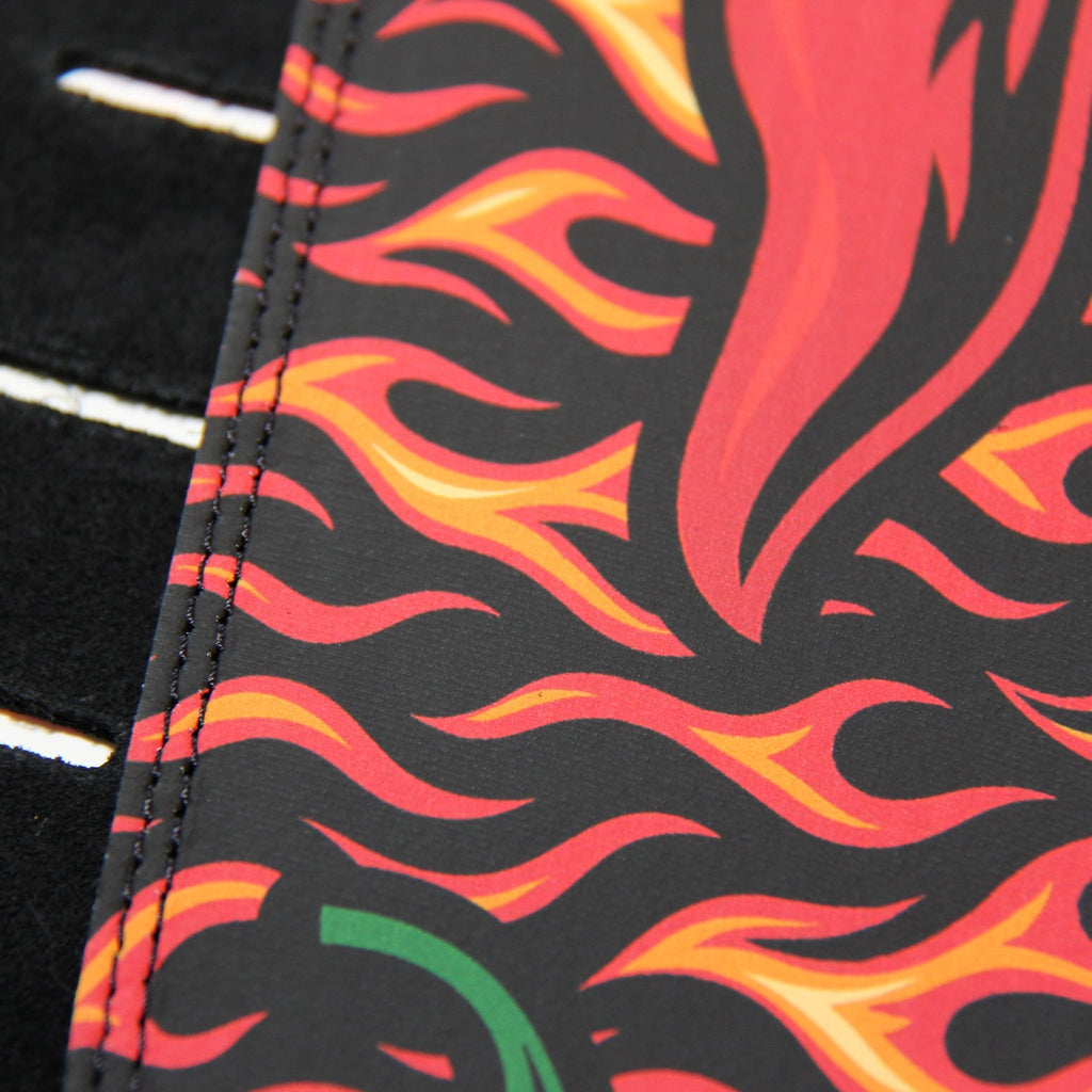Hot Licks – Custom Leather Suede Guitar Strap with Flame & Chili Pepper Print (3.5") - Customize this strap - StrapGraphics