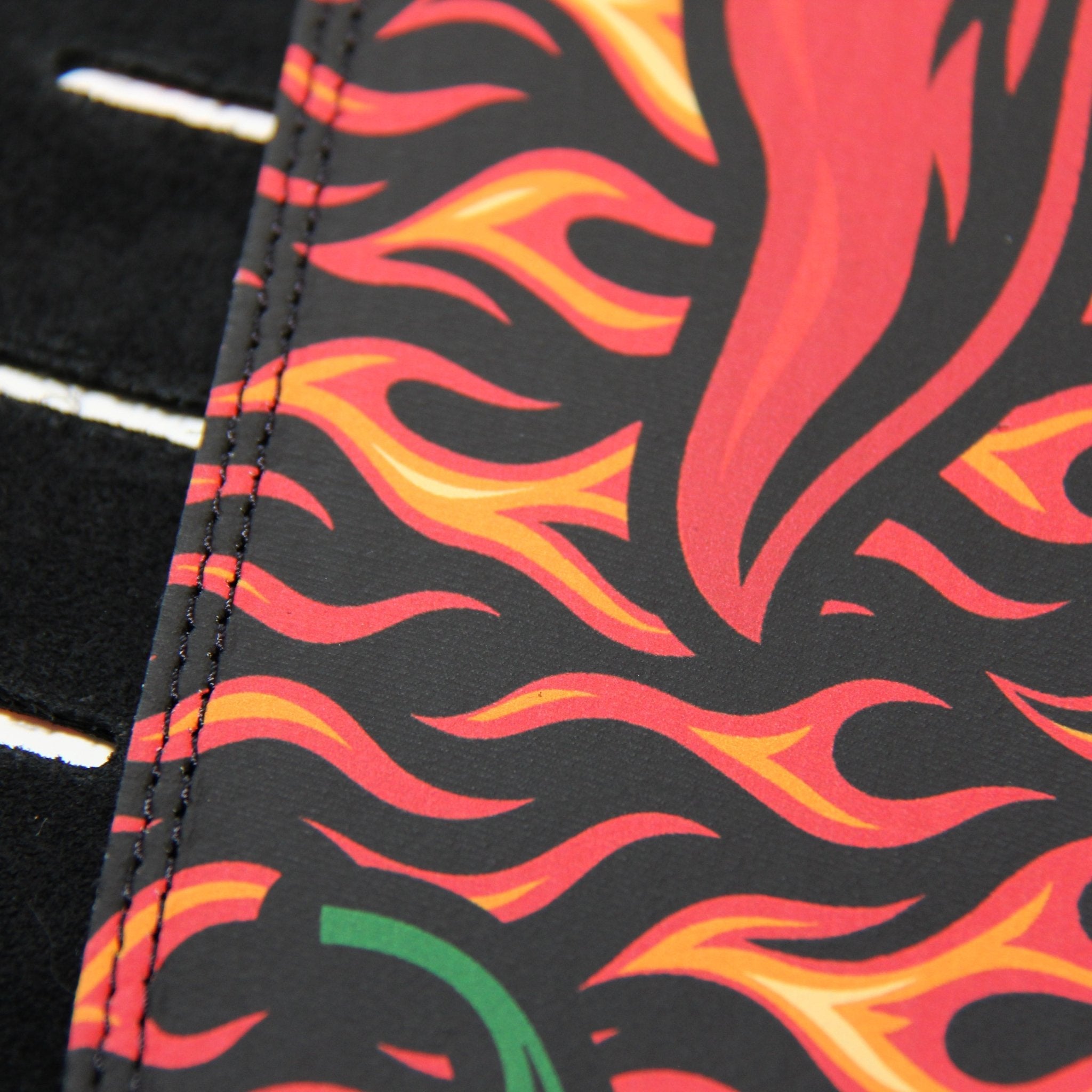 Hot Licks – Custom Leather Suede Guitar Strap with Flame & Chili Pepper Print (3.5") - Customize this strap - StrapGraphics