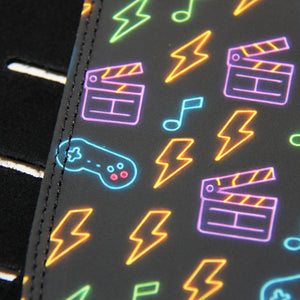 Neon Riot – Custom Leather Suede Guitar Strap with Neon Gamer Print (3.5") - Customize this strap - StrapGraphics