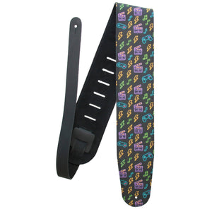 Neon Riot – Custom Leather Suede Guitar Strap with Neon Gamer Print (3.5") - Customize this strap - StrapGraphics