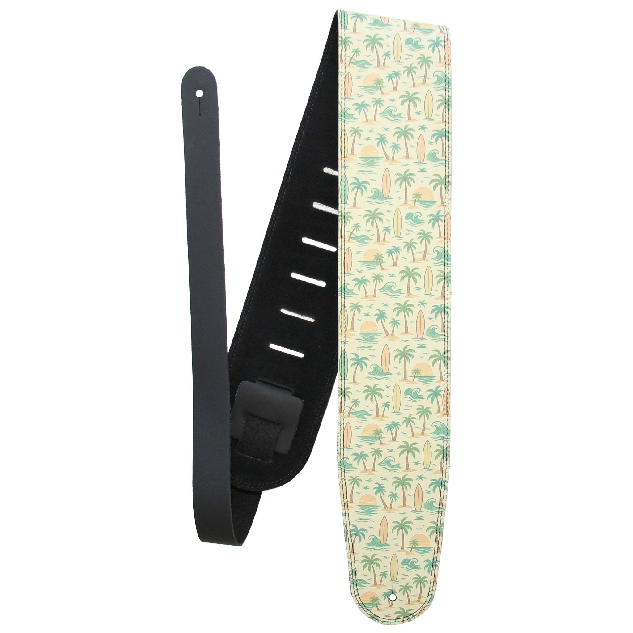 Pacific Riff – Custom Leather Suede Guitar Strap with Surf Print (3.5") - Customize this strap - StrapGraphics