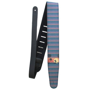 Shoreline Fade – Custom Leather Suede Guitar Strap with Retro Sunset Print (2.5") - Customize this strap - StrapGraphics