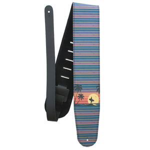 Shoreline Fade – Custom Leather Suede Guitar Strap with Retro Sunset Print (3.5") - Customize this strap - StrapGraphics