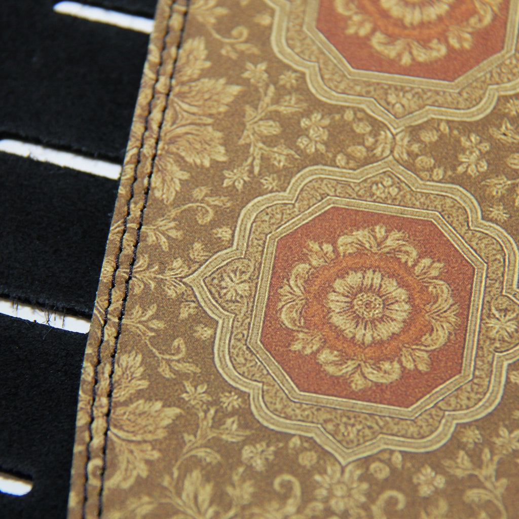 Velvet Relic – Custom Leather Suede Guitar Strap with Vintage Tapestry Print (3.5") - Customize this strap - StrapGraphics