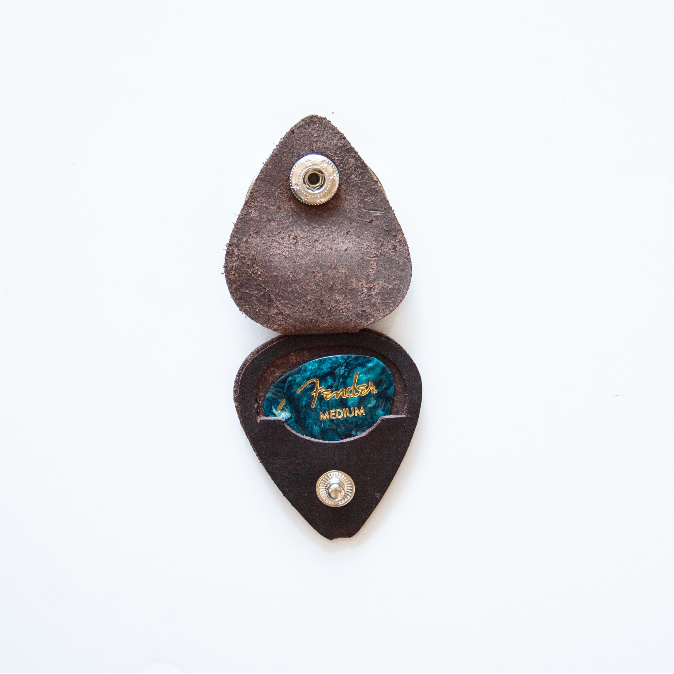 StrapGraphics Guitar Pick Leather Keychain Holder - Havana Bronze / Personalized Embossing (Initials Only - 3 Character Limit)